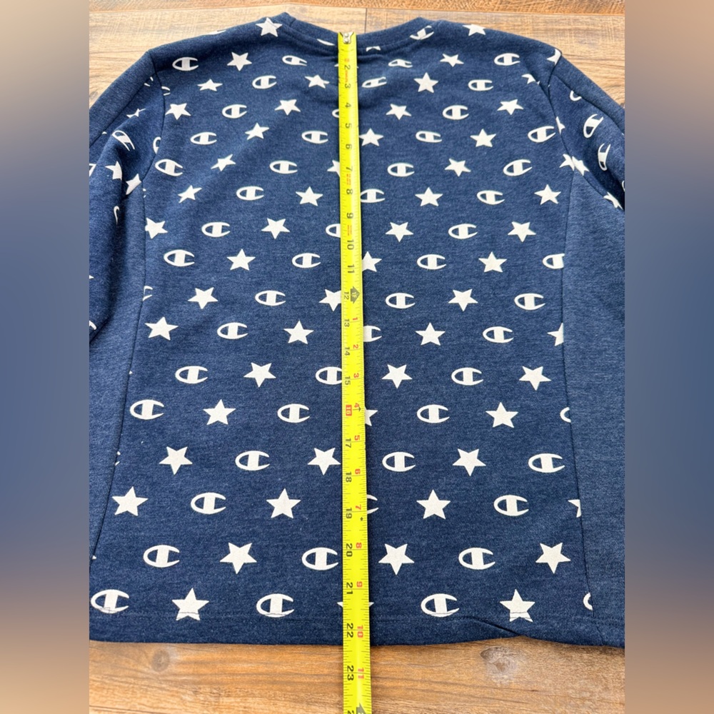 Champion Women's Blue All Over Stars and Logo Long Sleeve Pullover Tee, Size L - Picture 5 of 9